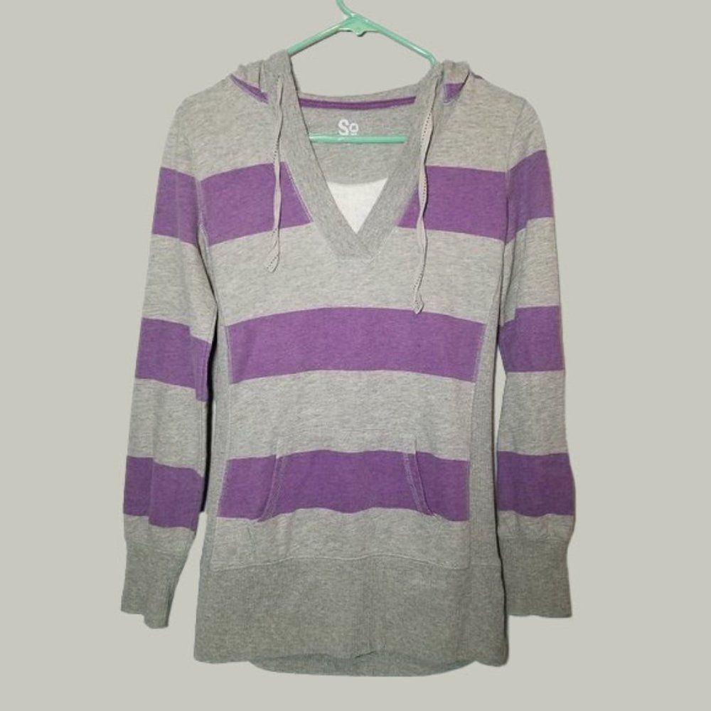 SO Womens Grey & Purple Striped Hooded Sweatshirt